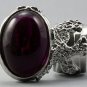 Arty Oval Ring Fuchsia Silver Chunky Armor Knuckle Art Statement Avant Garde Jewelry Size 6