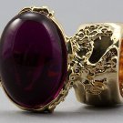 Arty Oval Ring Fuchsia Gold Chunky Armor Knuckle Art Statement Avant Garde Jewelry Size 6