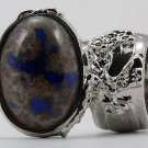 Arty Oval Ring Blue Gray Copper Sparkles Vintage Glass Silver Chunky Armor Deco Knuckle Art Size 10