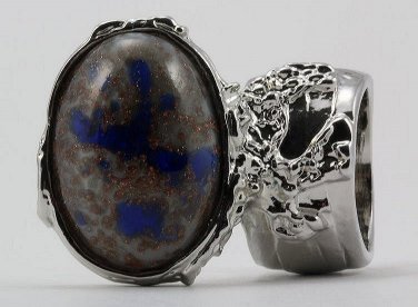 Arty Oval Ring Blue Gray Copper Sparkles Vintage Glass Silver Chunky Armor Deco Knuckle Art Size 10