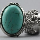 Arty Oval Ring Turquoise Silver Chunky Armor Knuckle Art Statement Avant Garde Jewelry Size 8
