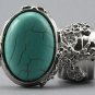 Arty Oval Ring Turquoise Silver Chunky Armor Knuckle Art Statement Avant Garde Jewelry Size 8