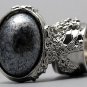 Arty Oval Ring Metallic Silver Black Chunky Armor Knuckle Art Statement Avant Garde Jewelry Size 5