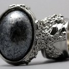 Arty Oval Ring Metallic Silver Black Chunky Armor Knuckle Art Statement Avant Garde Jewelry Size 8