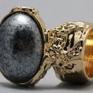 Arty Oval Ring Metallic Silver Black Gold Chunky Armor Knuckle Art Statement Avant Garde Size 4.5