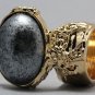 Arty Oval Ring Metallic Silver Black Gold Chunky Armor Knuckle Art Statement Avant Garde Size 4.5