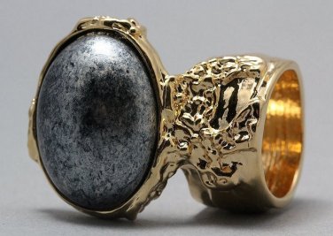 Arty Oval Ring Metallic Silver Black Gold Chunky Armor Knuckle Art Statement Avant Garde Size 6