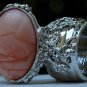 Arty Oval Ring Peach Swirl Silver Vintage Chunky Armor Knuckle Art Avant Garde Statement Size 8.5