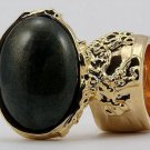 Arty Oval Ring Dark Green Shimmer Gold Chunky Knuckle Art Avant Garde Statement Size 6