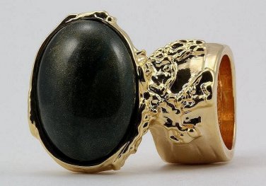 Arty Oval Ring Dark Green Shimmer Gold Chunky Knuckle Art Avant Garde Statement Size 10