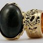Arty Oval Ring Dark Green Shimmer Gold Chunky Knuckle Art Avant Garde Statement Size 10