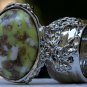 Arty Oval Ring Yellow Green White Mottled Silver Chunky Knuckle Art Avant Garde Statement Size 8