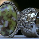 Arty Oval Ring Yellow Green White Mottled Silver Chunky Knuckle Art Avant Garde Statement Size 8.5