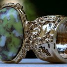 Arty Oval Ring Yellow Green White Mottled Gold Chunky Knuckle Art Avant Garde Statement Size 6