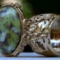 Arty Oval Ring Yellow Green White Mottled Gold Chunky Knuckle Art Avant Garde Statement Size 6