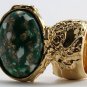 Arty Oval Ring Emerald Green White Mottled Gold Chunky Knuckle Art Avant Garde Statement Size 4.5