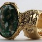 Arty Oval Ring Emerald Green White Mottled Gold Chunky Knuckle Art Avant Garde Statement Size 10