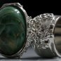 Arty Oval Ring Green White Gold Swirled Silver Chunky Knuckle Art Avant Garde Statement Size 8.5