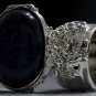 Arty Oval Ring Metallic Blue Gold Black Silver Chunky Knuckle Art Avant Garde Statement Size 9