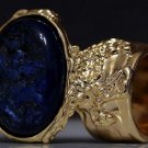 Arty Oval Ring Metallic Blue Black Gold Chunky Knuckle Art Avant Garde Statement Jewelry Size 6