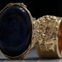 Arty Oval Ring Metallic Blue Black Gold Chunky Knuckle Art Avant Garde Statement Jewelry Size 10