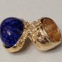 Arty Oval Ring Lapis Blue Vintage Glass Gold Flecks High Domed Statement Chunky Knuckle Art Size 4.5
