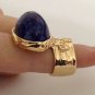 Arty Oval Ring Lapis Blue Vintage Glass Gold Flecks High Domed Statement Chunky Knuckle Art Size 4.5