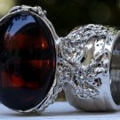Arty Oval Ring Tortoise Glass Brown Black Silver Chunky Artsy Knuckle Art Vintage Statement Size 5