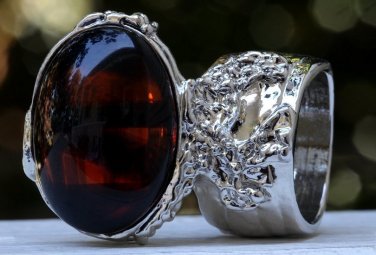 Arty Oval Ring Tortoise Glass Brown Black Silver Chunky Artsy Knuckle Art Vintage Statement Size 6