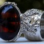 Arty Oval Ring Tortoise Glass Brown Black Silver Chunky Artsy Knuckle Art Vintage Statement Size 9
