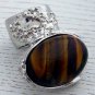 Arty Oval Ring Tiger's Eye Silver Artsy Chunky Knuckle Art Gemstone Avant Garde Statement Size 5