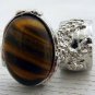 Arty Oval Ring Tiger's Eye Silver Artsy Chunky Knuckle Art Gemstone Avant Garde Statement Size 6