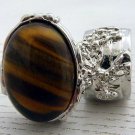 Arty Oval Ring Tiger's Eye Silver Artsy Chunky Knuckle Art Gemstone Avant Garde Statement Size 9