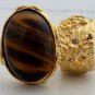 Arty Oval Ring Tiger's Eye Gold Artsy Chunky Knuckle Art Gemstone Avant Garde Statement Size 6