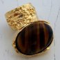 Arty Oval Ring Tiger's Eye Gold Artsy Chunky Knuckle Art Gemstone Avant Garde Statement Size 6
