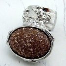 Arty Oval Ring Brown Peach Gold Glitter Silver Artsy Chunky Deco Knuckle Art Statement Size 6
