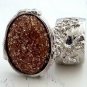 Arty Oval Ring Brown Peach Gold Glitter Silver Artsy Chunky Deco Knuckle Art Statement Size 9