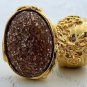 Arty Oval Ring Brown Peach Glitter Gold Artsy Chunky Deco Knuckle Art Fashion Statement Size 4.5