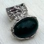 Arty Oval Ring Green Vintage Italian Glass Silver Artsy Chunky Deco Knuckle Art Statement Size 8.5