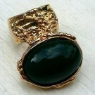 Arty Oval Ring Green Vintage Italian Glass Gold Artsy Chunky Deco Knuckle Art Statement Size 4.5