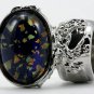Arty Oval Ring Blue Multi Opal Vintage Glass Silver Artsy Chunky Knuckle Art Statement Size 5