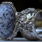 Arty Oval Ring White Marble Glass Gray Black Silver Artsy Chunky Deco Knuckle Art Statement Size 5