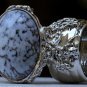 Arty Oval Ring White Marble Glass Gray Black Silver Artsy Chunky Deco Knuckle Art Statement Size 6