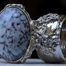 Arty Oval Ring White Marble Glass Gray Black Silver Artsy Chunky Deco Knuckle Art Statement Size 8.5