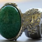 Arty Oval Ring Jade Green Glass Silver Artsy Designer Chunky Deco Knuckle Art Statement Size 8.5