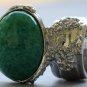 Arty Oval Ring Jade Green Glass Silver Artsy Designer Chunky Deco Knuckle Art Statement Size 8.5