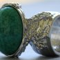 Arty Oval Ring Jade Green Glass Silver Artsy Designer Chunky Deco Knuckle Art Statement Size 9