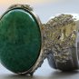 Arty Oval Ring Jade Green Glass Silver Artsy Designer Chunky Deco Knuckle Art Statement Size 9