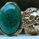 Arty Oval Ring Jade Green Glass Gold Artsy Designer Chunky Deco Knuckle Art Statement Size 4.5