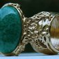Arty Oval Ring Jade Green Glass Gold Artsy Designer Chunky Deco Knuckle Art Statement Size 10